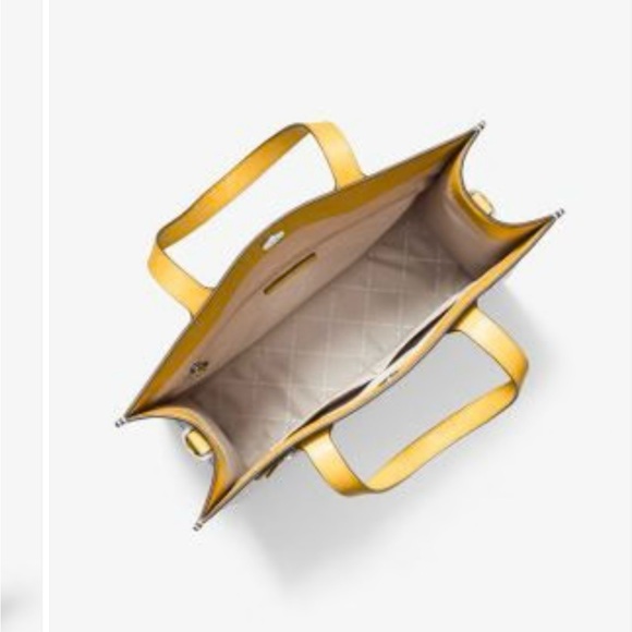 Michael Kors Kenly Large North South Tote White MK Signature Citrus Yellow - Picture 3 of 3